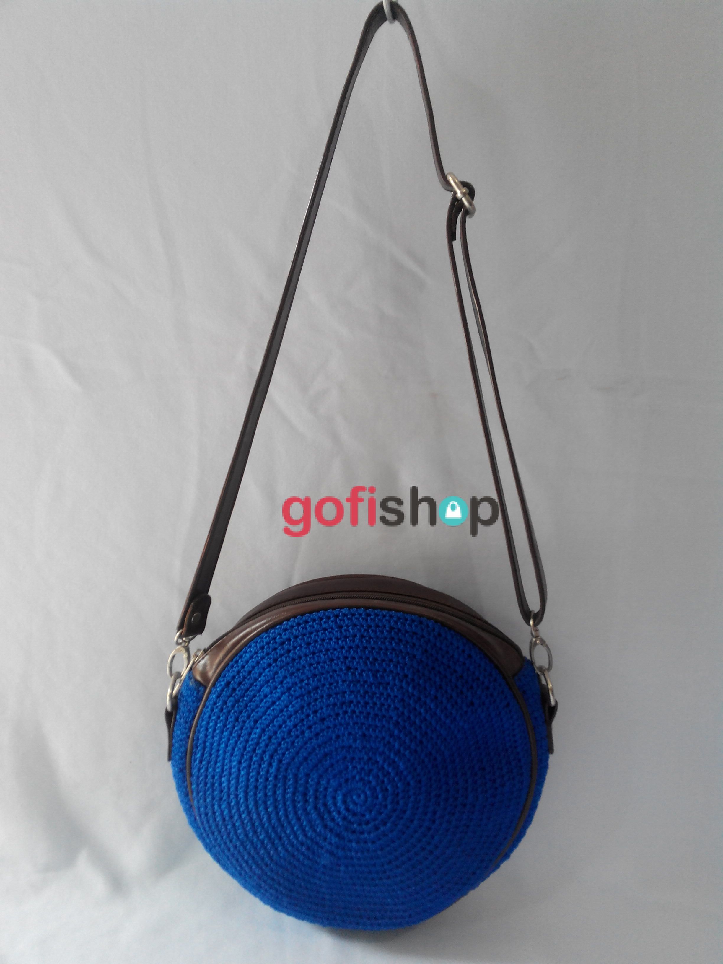  Tas  Rajut  Roda Bundar Warna Biru Elektrik gofishop